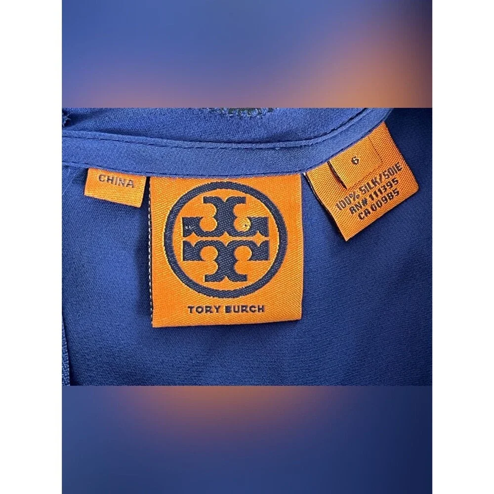 Tory Burch Silk Ruffle Sleeveless Blouse Royal Blue Boho Luxe Top Size 6